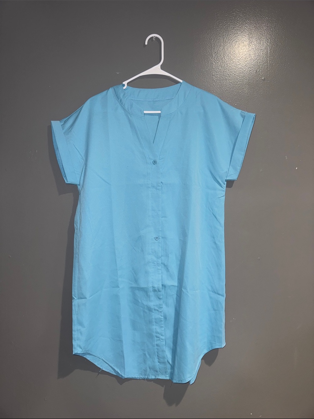 Light Blue Short Sleeve V-Notch Button Tunic